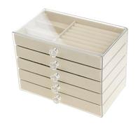 Tsophreniq Organizador de exhibición de joyas, 5 capas de terciopelo ajustables, estuche de almacenamiento de PET para aretes, pulseras, collares, decoración del hogar, esencial, ajustable, vitrina de