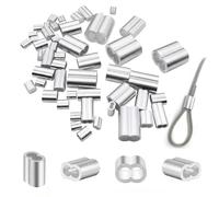 TSUOUKL 100 Piezas Grapas de Aluminio en Forma de 8, Dobles Terminales de Cable de Acero, Mangas de Prensado para Cable Metálico de 1.0-2.5mm, Accesorios de Fijación de Cuerda de Alambre