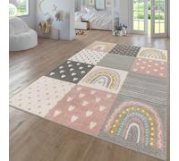 TT Home Alfombra De Habitacion Bebe Infantil Niña Niño De Juego Moderna Arcoíris Nube Motivo Animal Colorido, Color:Gris Rosa Crema, Tamaño:160 cm Redondo