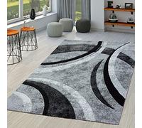 TT Home Alfombra De Salón Moderna De Rayas con Perfil Contorneado Jaspeada En Gris Negro, Tamaño:80x150 cm