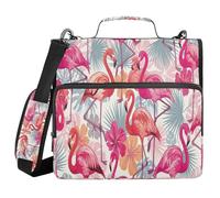 Ttgoth Flamingo - Carpeta con cremallera de 3 anillos de 1.5 pulgadas de capacidad, organizador de 500 hojas con correa para el hombro y asa, carpeta de archivos expandible con múltiples bolsillos