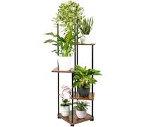 TTL HOME Estantería para plantas con ruedas de 5 niveles, 112 cm de alto para salón, diseño de madera de roble, metal negro, soporte para flores, soporte y estante interior, decoración de flores,