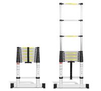 Tubiaz 3.2M Escalera Telescópica de Aluminio con 2 Ganchos Extraíbles, Escalera de Extensión con Interruptor de Seguridad de Varios Pasos, Escala Multipropósito, Carga Máxima 150 kg