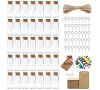 Tubo de ensayo de 10 ml con cristal de corcho: 35 mini botellas de cristal con corcho + ganchos de metal + tarjetas de cartón + etiqueta + cuerda de cáñamo de 10 m, mini frascos de cristal para bodas