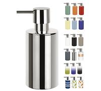Tubo dispensador de jabón Spirella | con bomba | dispensador de jabón líquido | porcelana | 300 ml | duradero y robusto | plateado | 7,0 x 7,0 x 16,0 cm