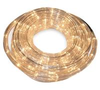 Tubo luminoso flexible LED cálido 50m IP44, ideal para iluminación decorativa y ambientes exteriores.