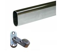 Tubo perchero ovalado de 2 metros - Barra para armario, armario cromado de 15 x 30 mm - Kit con 4 soportes laterales