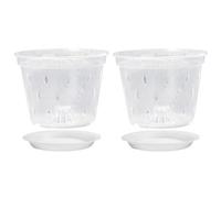 Tuelaly Macetas de plástico transparente para orquídeas, 2 unidades, con agujeros laterales, bandejas de diseño de 14 cm