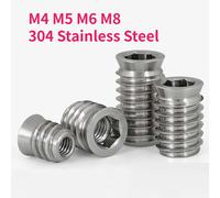 Tuercas de inserción de acero inoxidable 304 M4 M5 M6 M8 para muebles, tuercas de inserción para madera, tuercas autorroscantes con rosca hexagonal 50pcs M4x10mm