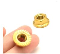 Tuercas hexagonales con brida dentada, tuerca hexagonal métrica de acero inoxidable 304, M4-M14, oro azul quemado, 1 unidad