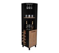 TUHOME Bar Esquinero Kaia, con 1 Puerta y Botellero, Negro / Miel Madera manufacturada Salón-Bar Wengue/honey