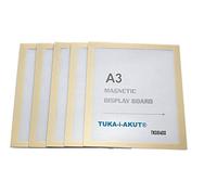 TUKA-i-AKUT 5x A3 Marco Magnético Autoadhesivos, Fundas para Documentos, Letreros, Avisos, Cartel, Paredes y Ventanas, Cierre Magnético, 5 Unidades en Color Dorado, TKD8400-A3-5x