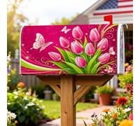 Tulipanes - Fundas magnéticas para buzón, diseño de mariposas vibrantes, hojas verdes, primavera, melocotón, para decoración de jardín y patio, 21 x 25.5 pulgadas