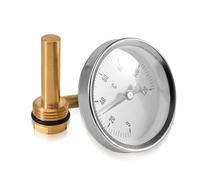 Tulov Termómetro de 63 mm de diámetro, con puntero axial, 0 - 120 °C, bimetal con conector de 1/2 pulgadas y manguito de inmersión de 10 mm de diámetro, termómetro de metal para tubos de agua caliente