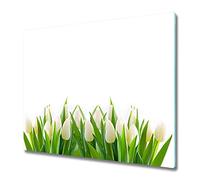 Tulup Tabla De Cortar Cocina 60x52cm - Vidrio Protector De Placa De Induccion - Tulipanes Blancos