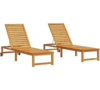 Tumbona 2 pcs Marrón 202 x 53 x 89 cm Madera de Acacia Sólida