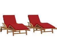Tumbona 2 pcs Rojo 200 x 67 x 84 cm Madera de Acacia Sólida