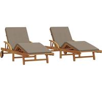 Tumbona 2 pcs Taupé 200 x 67 x 84 cm Madera de Acacia Sólida