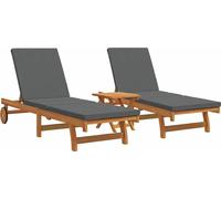 Tumbona 2-persona 3 pcs Marrón Madera de Acacia Sólida