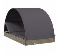 Tumbona 2 Personas Toldo Redondo Ratán Pe Gris 211x112x140 Cm Vidaxl