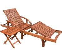 Tumbona ajustable con mesita madera maciza de acacia
