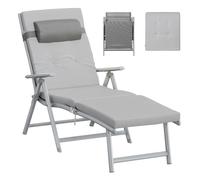 SONGMICS Folding Lounger with 6cm Thick Cushion, 180x60x39 cm | Cama de Sol, Reposacabezas Desmontable, Aluminio Inoxidable, Transpirable, MAX Capacidad de Carga 150 Kg, GCB24GY