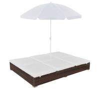 Tumbona Cama Con Sombrilla Ratán Sintético Marrón Vidaxl