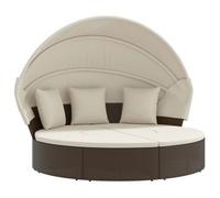 vidaXL Tumbona cama de jardín con capota y cojines ratán PE marrón