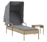Tumbona con capota y mesa ratán sintético beige