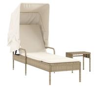 Tumbona Con Capota Y Mesa Ratán Sintético Beige Vidaxl