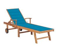Tumbona Con Cojín Azul Madera Maciza De Teca Vidaxl