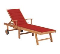 Tumbona Con Cojín Rojo Madera Maciza De Teca Vidaxl