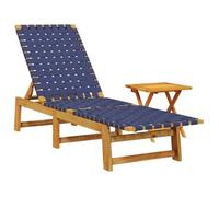 Tumbona Con Mesa Madera Maciza De Acacia Y Tela Azul Oscuro Vidaxl