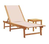 Tumbona Con Mesa Madera Maciza De Acacia Y Textileno Crema Vidaxl