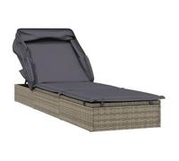 Tumbona Con Toldo Plegable Ratán Sintético Gris 213x63x97cm Vidaxl