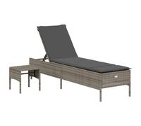 Tumbona de Exterior vidaXL con Cojín y Mesita Ratán Sintético Gris, 5 Posiciones Ajustables, Muebles de Exterior, Tumbona de Jardín
