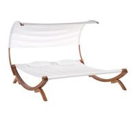 Tumbona De Jardín Con Asiento Textil Blanco Con Marco De Madera Asiento Doble Con Doble Teramo