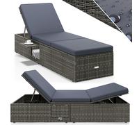 CASARIA® Tumbona de Jardín 200x58cm Mesa Plegable Cojín Mueble Poliratán Resistente Intemperie 7 Posiciones Gris Antracita