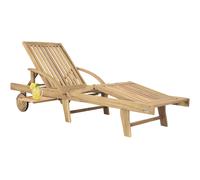 Tumbona de jardín plegable y ajustable de madera de acacia con aspecto teca, mesa extensible y ruedas