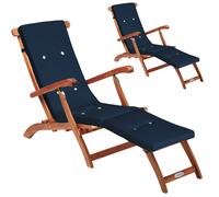 Tumbona de jardín Queen Mary® set de 2 acacia certificada FSC® in ojín azul