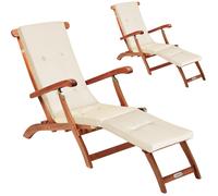 Tumbona de jardín Queen Mary® set de 2 acacia certificada FSC® in ojín crema