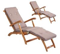 Tumbona de jardín Queen Mary® set de 2 acacia certificada FSC® in ojín crema moteado