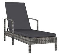 Tumbona de jardín, tumbona de ratán, muebles de jardín, tumbona móvil con cojín, tumbona con reposabrazos, polirratán gris