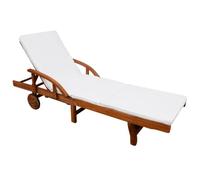Tumbona de madera maciza de acacia con cojín | Respaldo ajustable en 5 posiciones, reposapiés, mesa de café, 2 ruedas, 110 kg, para jardín y patio