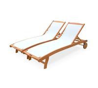 Tumbona De Madera Multiposición Con Ruedas, Set De 2, Blanco