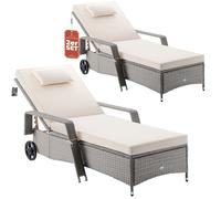 Tumbona de poliratán set de 2 crema/crema 193x90x43cm