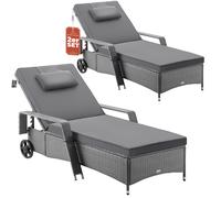 Tumbona de poliratán set de 2 gris/antracita 193x90x43cm