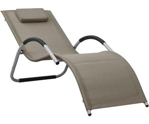 Tumbona de Textilene en color taupe y gris, con estructura de aluminio. Silla de jardín ajustable y plegable, con cojín, resistente a la intemperie, ideal para terraza, balcón, piscina y para relajars