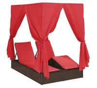 Tumbona Doble Ajustable Rojo 205 X 129 X 200 Cm Ratán Sintético Vidaxl