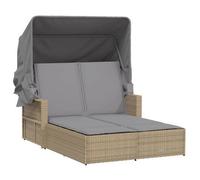 Tumbona Doble Con Capota Y Cojines Ratán Sintético Beige Mix Vidaxl